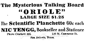 Oriole Talking Board and Scientific Planchette Ad, 1919